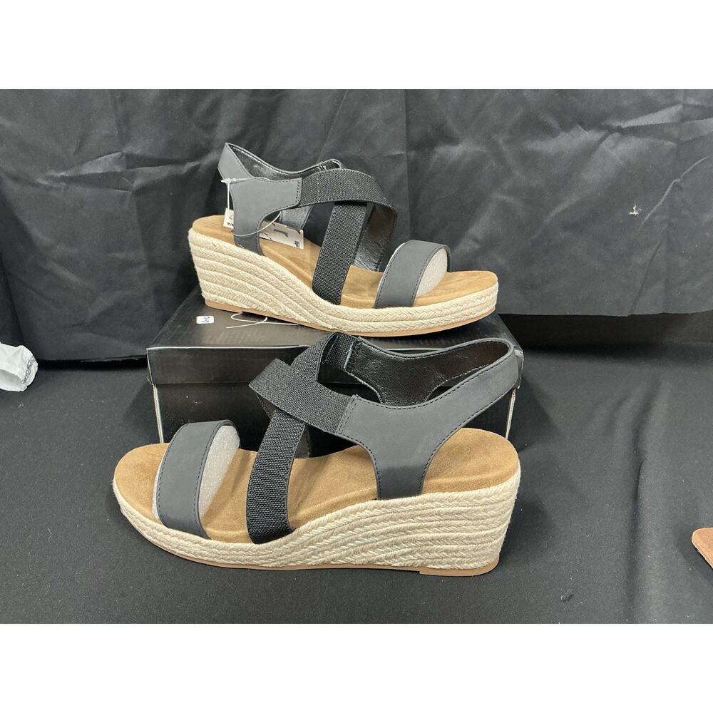 mysoft Women’s Platform Espadrille Wedge Sandals Black Straps Size 9 New in Box